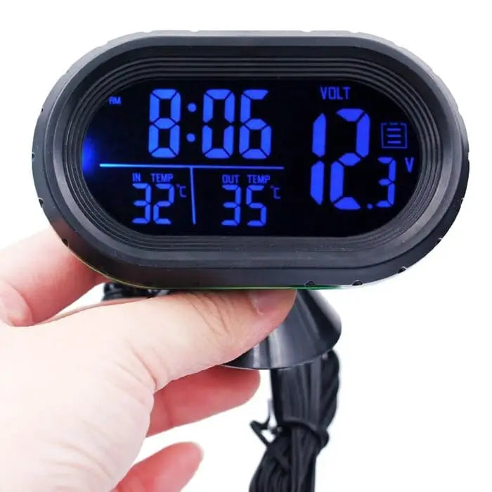 Thermometre LCD Interieur-Exterieur pour Voiture 12V-24V Digital Bleu