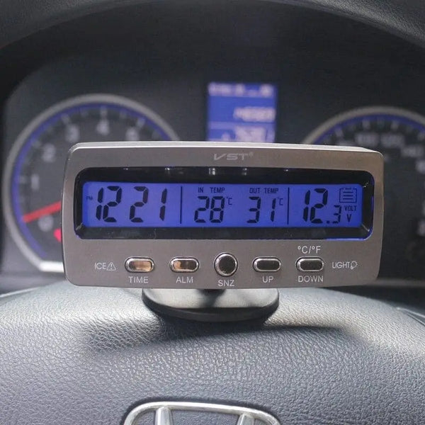 Thermomètre Numérique Pour Voiture - Intérieur/extérieur, écran LCD, Alimentation 12V - Noir