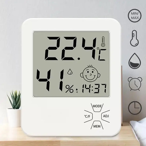 4 Thermomètres Hygromètres Intérieurs Numériques - LCD Avec Smiley Confort - Fixation Magnétique/adhesive - 0-50°C